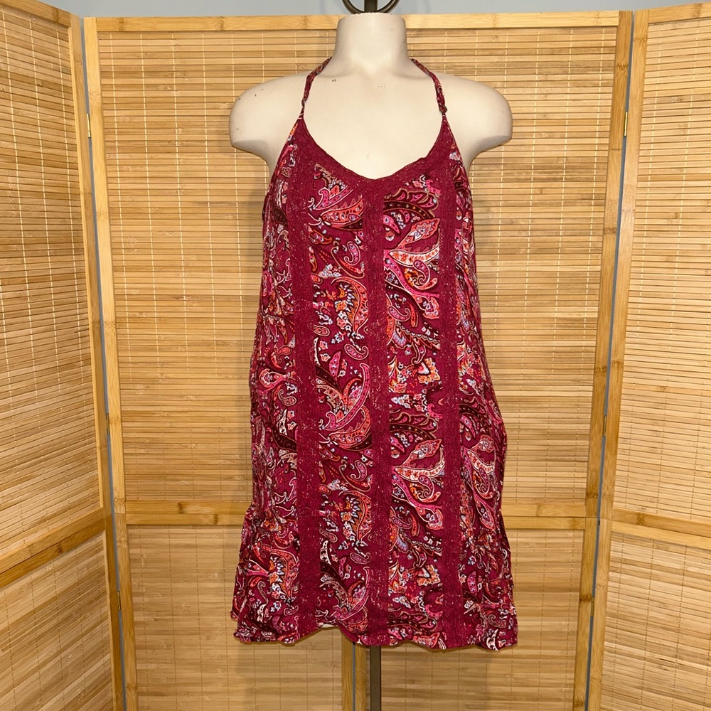 Hollister woman’s bohemian maroon paisley racer back dress boho size medium